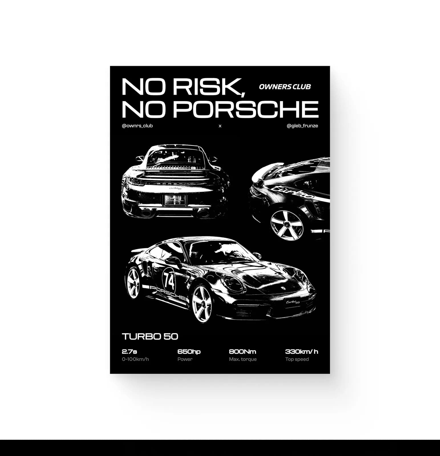 No Risk No Porsche BW Poster — N/A